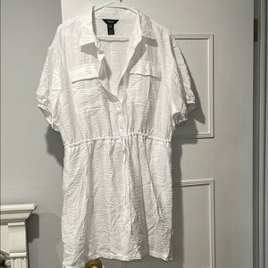 NWOT White Mini Shirt Dress with Collar